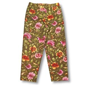 EUC VTG Talbots Stretch Floral Cropped‎ High Rise Pants Women's 8 Olive Green